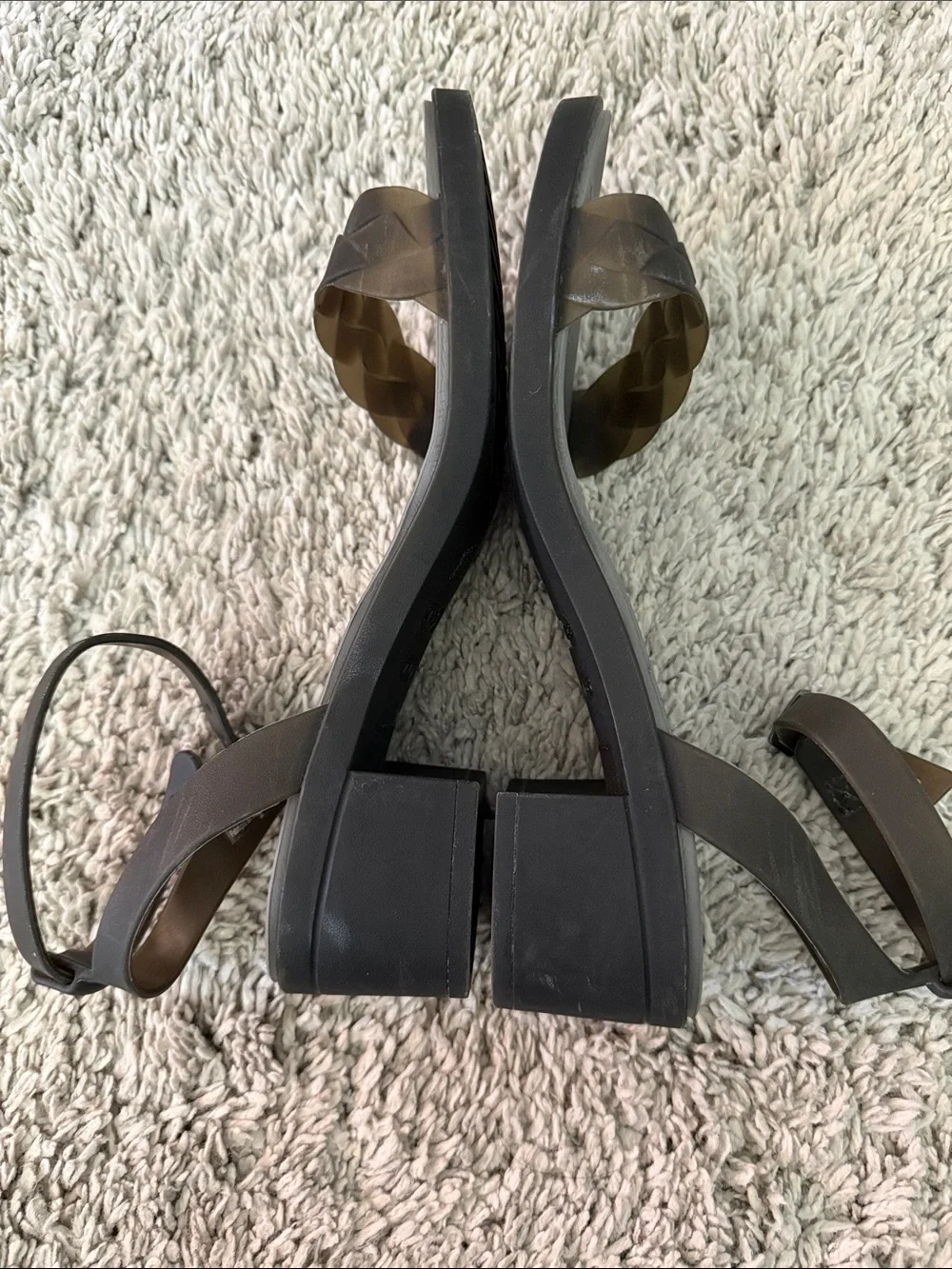 CROCS Brown and Beige Leather Block Heel Sandals